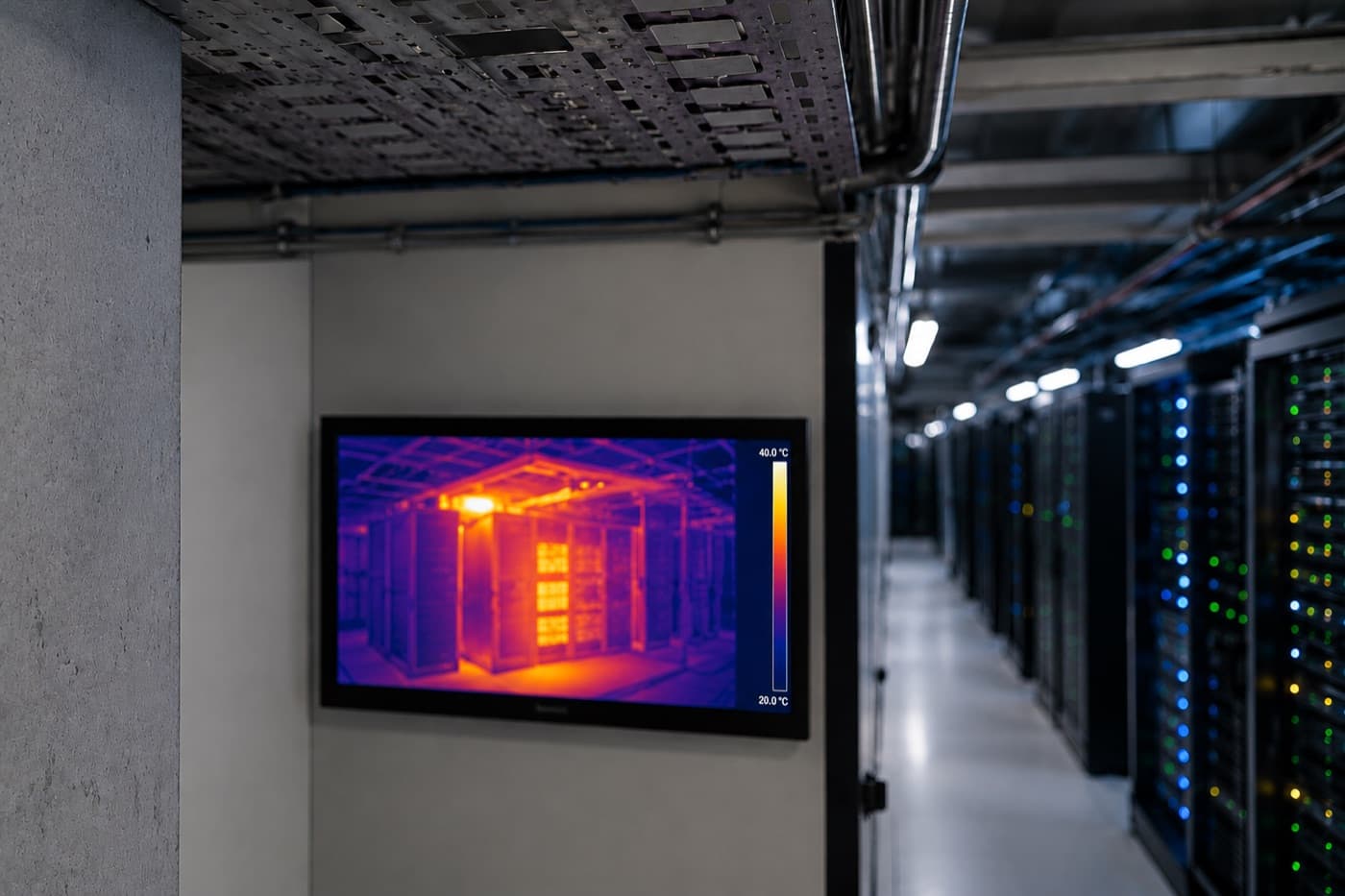 Thermal camera display in a server corridor