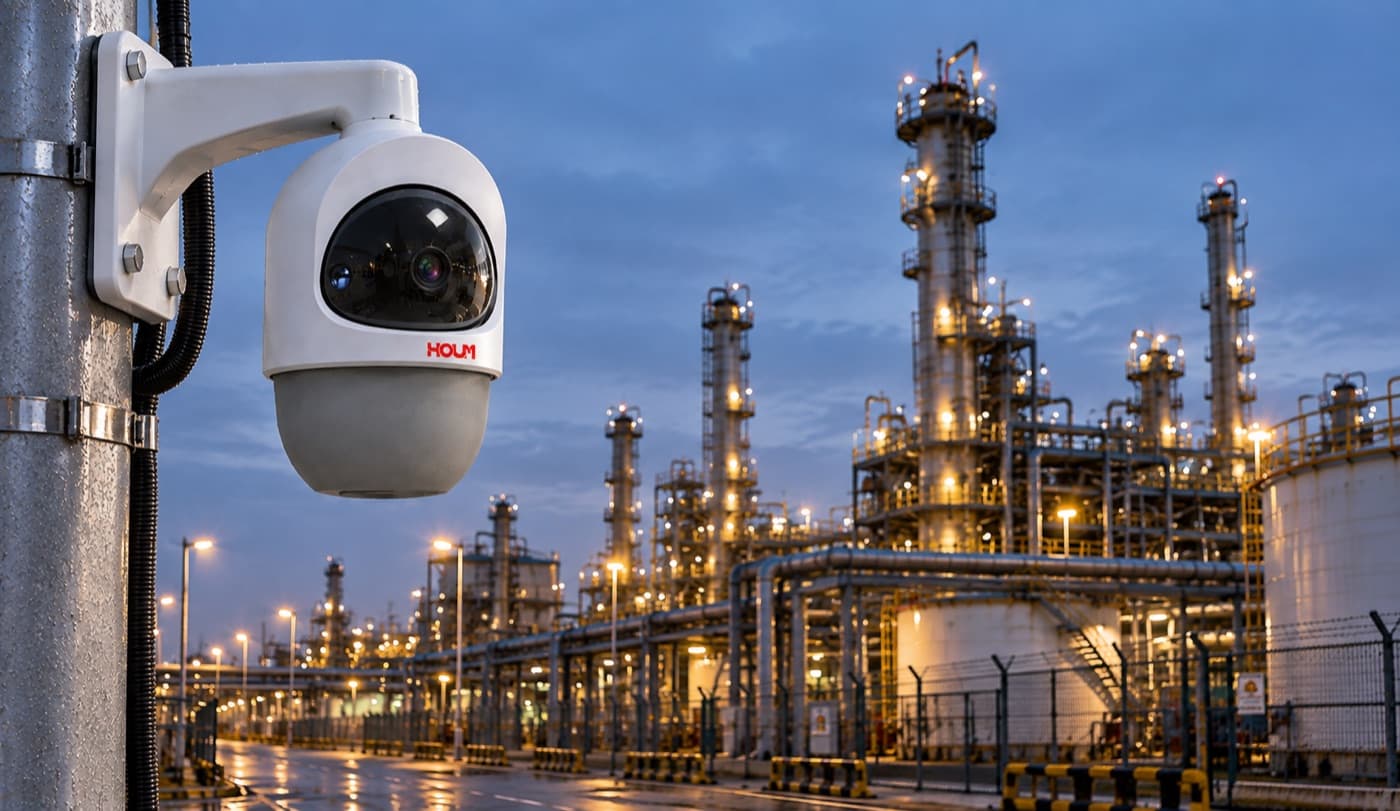 Intelligent surveillance cameras installed on a tall industrial pole